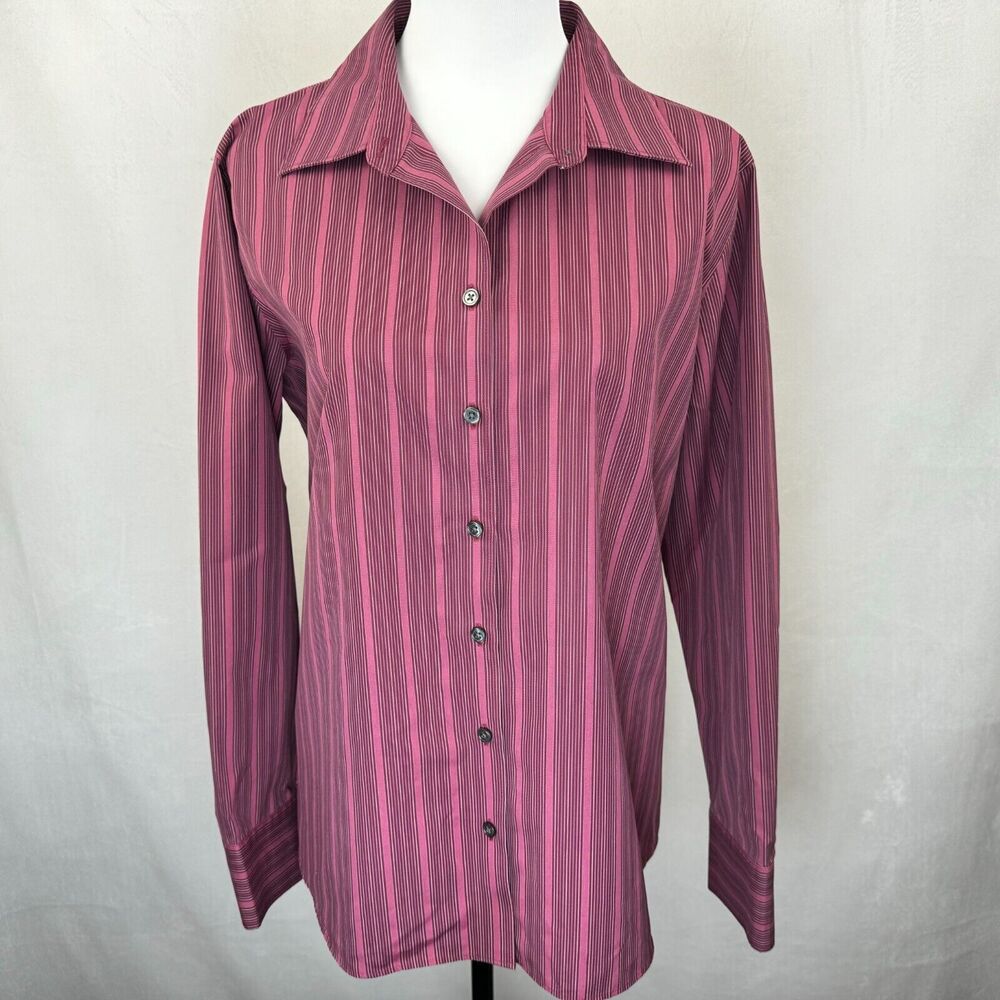Eddie Bauer Women Shirt Sz XL Pink Striped Long Sleeve Button Down
